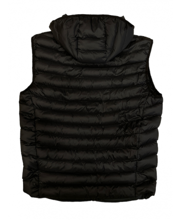 Koyote Jeans sleeveless vest in black with inside and outside pockets and removable hood