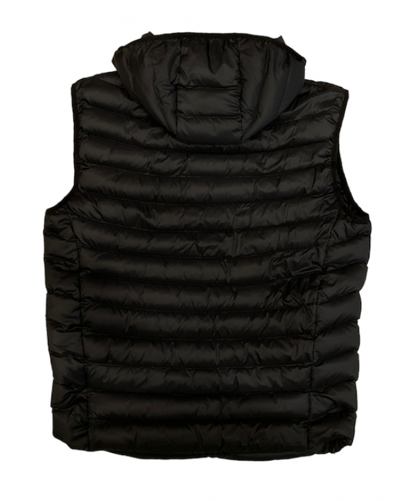 Koyote Jeans sleeveless vest in black with inside and outside pockets and removable hood VEST