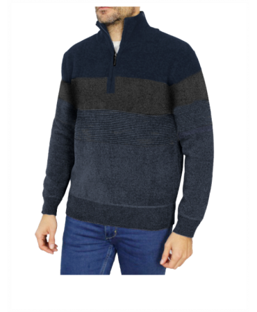 Men's sweatshirt with fur on the inside with a zipper on a blue base with gray and light blue