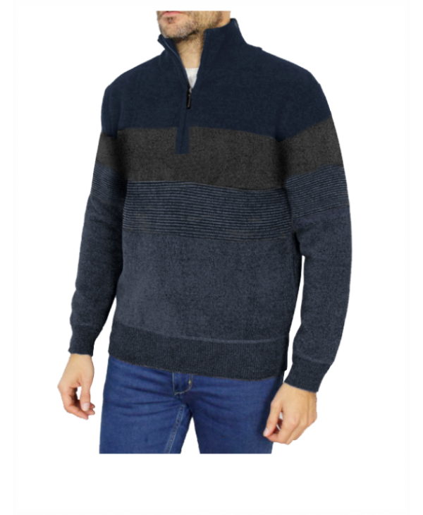 Men's sweatshirt with fur on the inside with a zipper on a blue base with gray and light blue POLO ZIP LONG SLEEVE