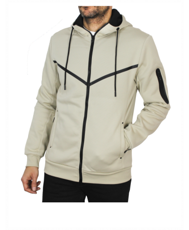 Men's jacket with hood and zipper with special fabric in off-white color