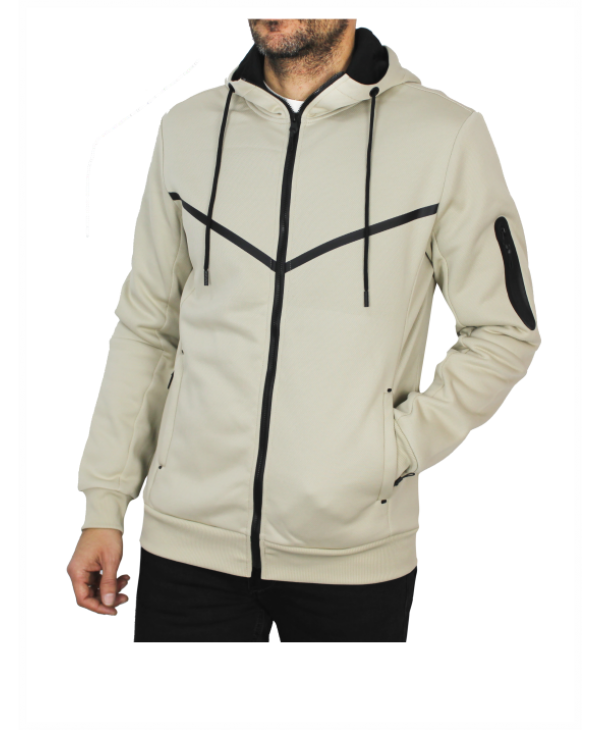 Men's jacket with hood and zipper with special fabric in off-white color JACKETS