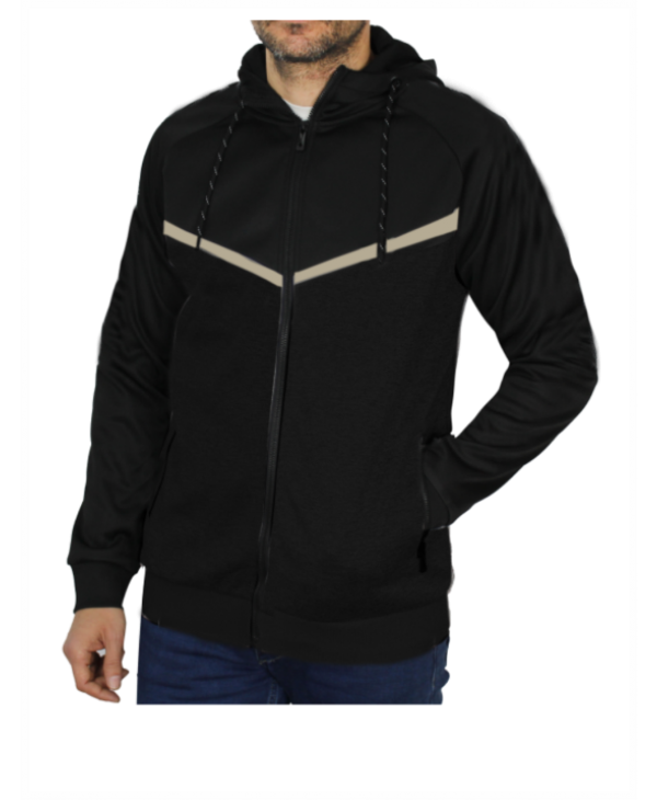 Black men's jacket with hood and zipper in special fabric JACKETS
