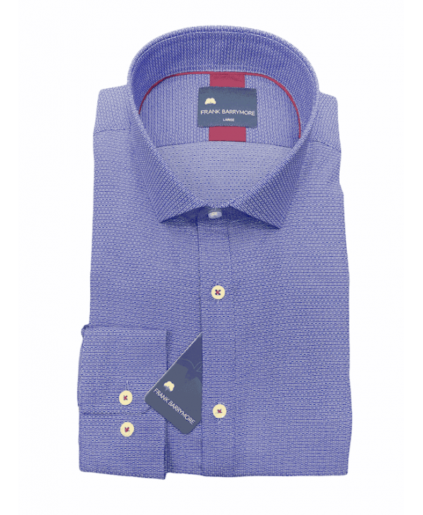 Frank Barrymore Shirts with Miniature White on a Blue Base and Rally Bordeaux Collar Interior FRANK BARRYMORE SHIRTS