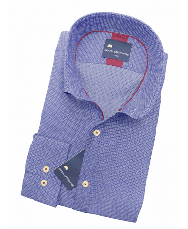 Frank Barrymore Shirts with Miniature White on a Blue Base and Rally Bordeaux Collar Interior