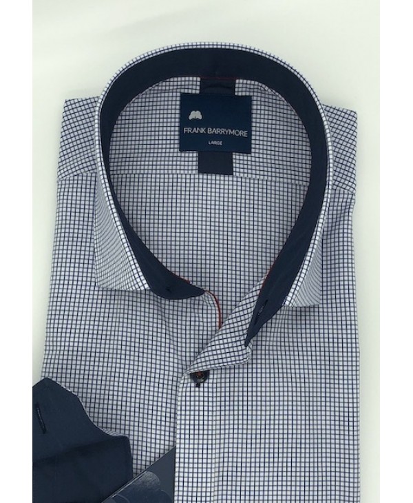 Frank Barrymore Plaid Blue Shirts on White Background with Semi REX Collar FRANK BARRYMORE SHIRTS