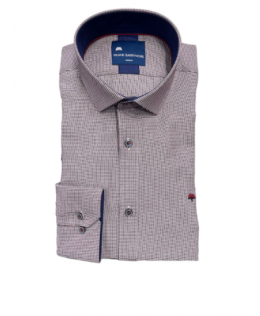 Frank Barrymore men's shirt on a white base with a burgundy small pattern and special two-tone buttons