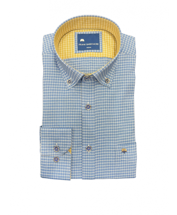 Men's shirt with white plaid on a blue base as well as special buttons FRANK BARRYMORE SHIRTS