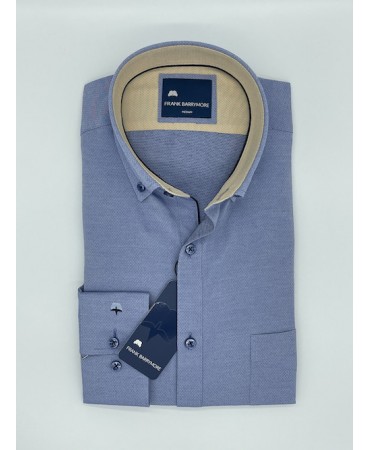 Frank Barrymore Shirt with Micro Design Blue on Blue Base and Beige Finishes