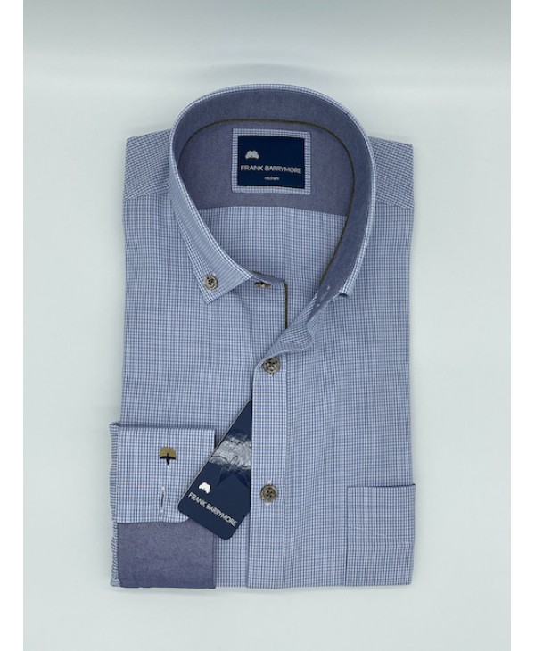 Frank Barrymore Petit Checkered Shirts in Blue with Beige Buttons and Company Logo
