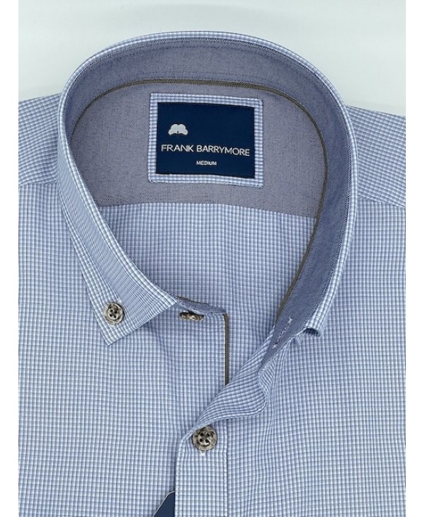 Frank Barrymore Petit Checkered Shirts in Blue with Beige Buttons and Company Logo FRANK BARRYMORE SHIRTS