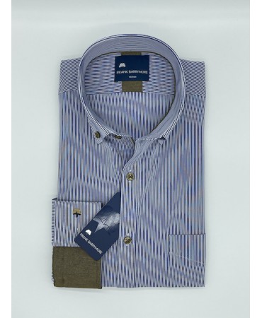 Frank Barrymore Men's Shirt Light Blue with Brown Buttons and Finishes