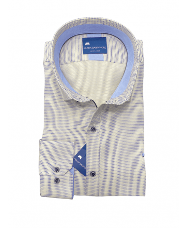 Frank Barrymore shirt on a beige base with a blue pattern and special blue trim