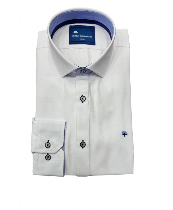 Λευκό πουκάμισο με ιδιαίτερα τελειώματα εσωτερικά του γιακά και της μανσέτας σε μπλε χρώμα  ΠΟΥΚΑΜΙΣΑ FRANK BARRYMORE