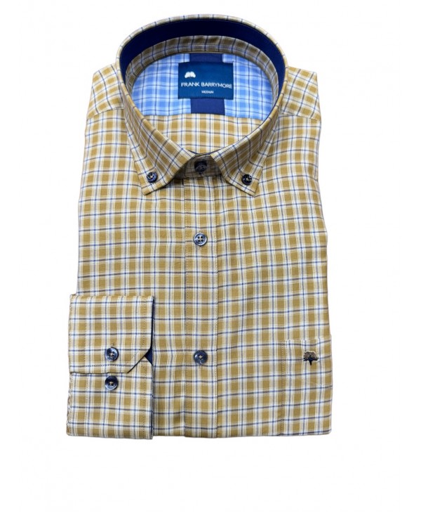 Beige check shirt with blue in a comfortable line FRANK BARRYMORE SHIRTS