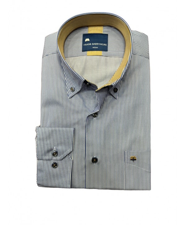 Blue striped men's shirt with beige inside collar FRANK BARRYMORE SHIRTS