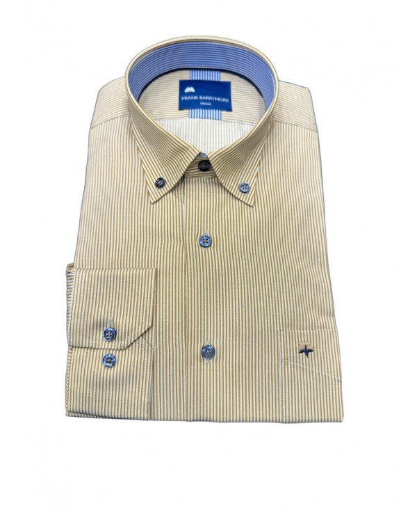 Men's beige striped shirt with blue buttons FRANK BARRYMORE SHIRTS