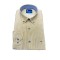 Men's beige striped shirt with blue buttons