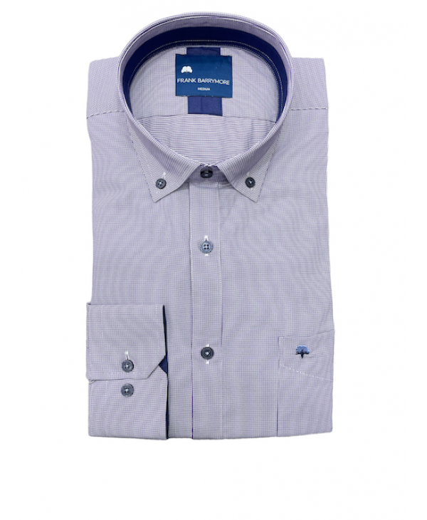 Long sleeve shirt on white base with lilac small design and pocket FRANK BARRYMORE SHIRTS