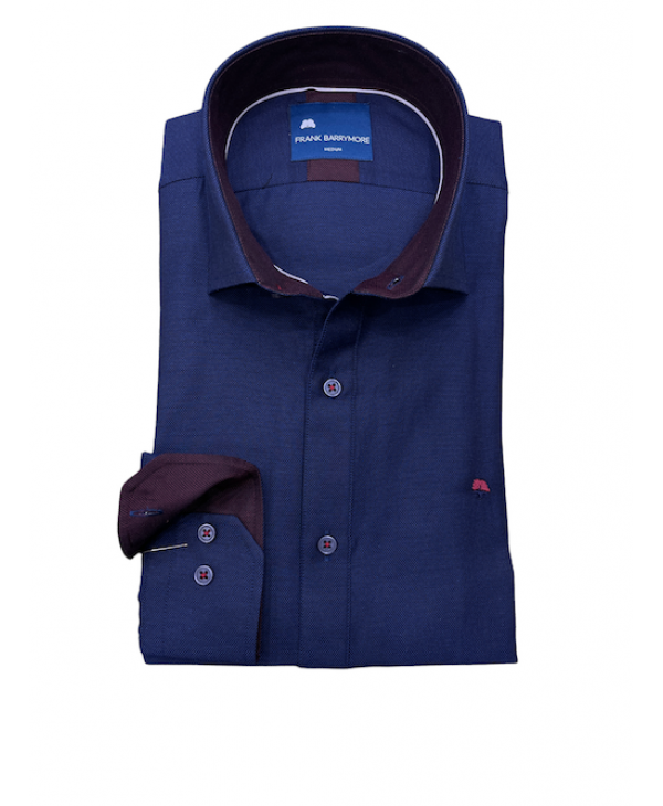 Dark blue shirt with burgundy inside collar and cuff FRANK BARRYMORE SHIRTS
