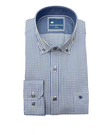 Frank Barrymore shirt on a white base with a blue check as well as the inside of the collar and the cuff in blue