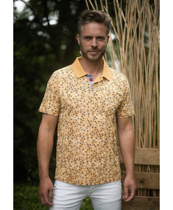 Polo Blouse Summer Meantime on Yellow Base with Circles and Pocket SHORT SLEEVE POLO 