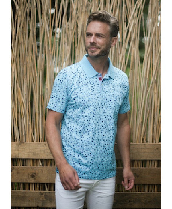 MeanTime T-shirt 100% Cotton Summer Print in Turquoise Color with Circles SHORT SLEEVE POLO 