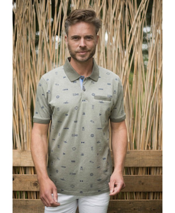 MeanTime Summer T-Shirt in Khaki with Nautical Marks SHORT SLEEVE POLO 