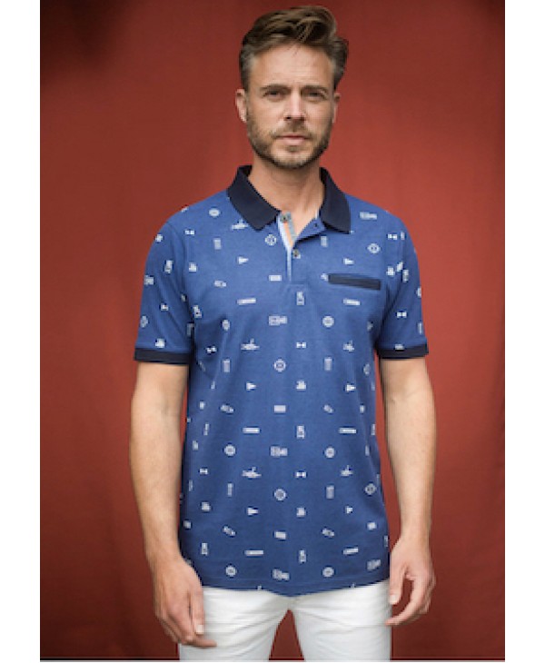 MeanTime Summer T-Shirt in Blue Base with Nautical Marks SHORT SLEEVE POLO 