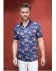 Polo Meantime Short Sleeve Print on Blue Base with Red and Blue Flowers SHORT SLEEVE POLO 