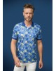 Polo Meantime Short Sleeve Print on Turquoise Base with Yellow and Blue Flowers SHORT SLEEVE POLO 