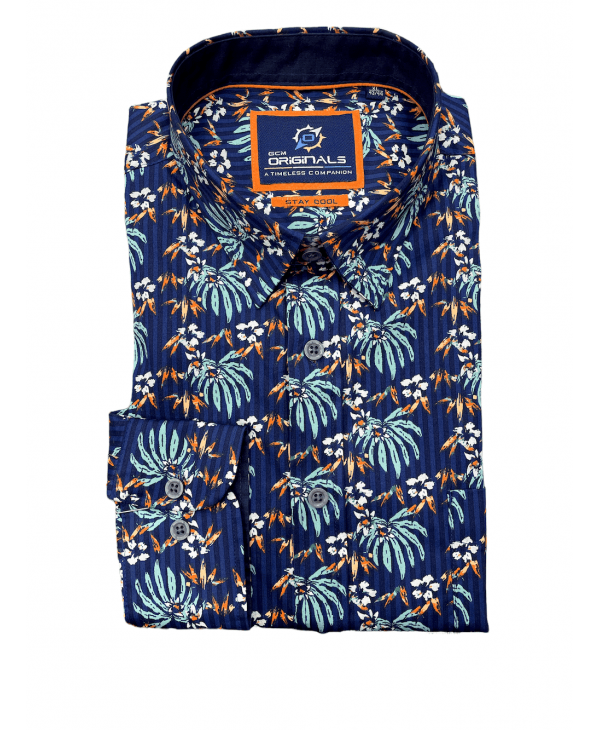 Printed GCM ORIGINALS shirt on a blue base with palm trees GCM ORIGINALS SHIRTS