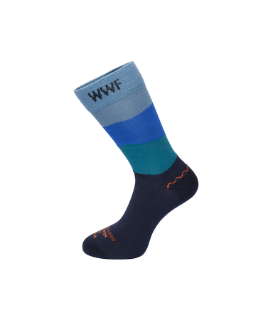WWF x Healthy Seas Socks ecological sock with blue, roe, light blue and petrol color