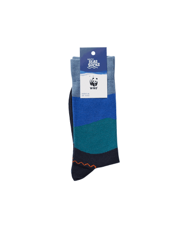 WWF x Healthy Seas Socks ecological sock with blue, roe, light blue and petrol color