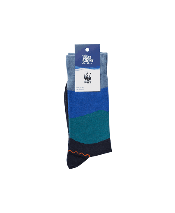 WWF x Healthy Seas Socks ecological sock with blue, roe, light blue and petrol color HEALTHY SEAS SOCKS