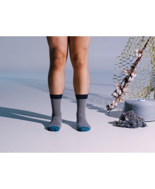 Men's Buri sock in gray base with blue and petrol color HEALTHY SEAS SOCKS
