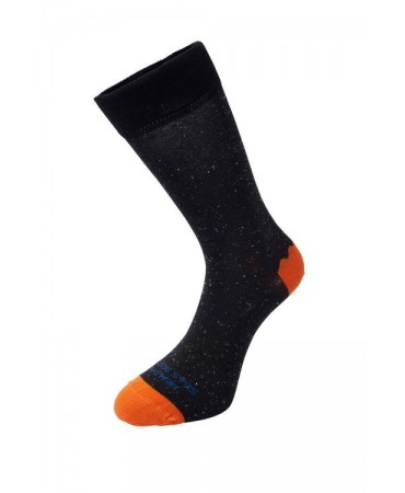 Junonia men's ecological sock in melange black color with orange trim