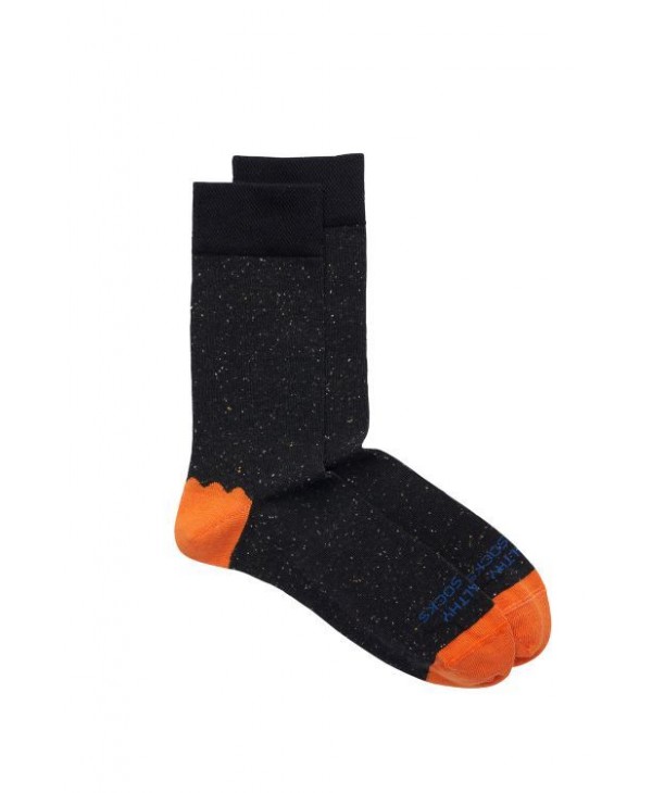 Junonia men's ecological sock in melange black color with orange trim HEALTHY SEAS SOCKS