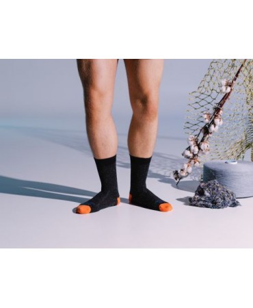 Junonia men's ecological sock in melange black color with orange trim