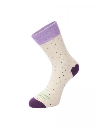 Ray sock on a gray base with a small black design and purple ecological trim