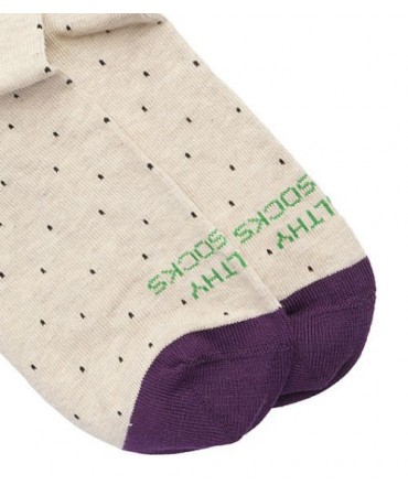 Ray sock on a gray base with a small black design and purple ecological trim