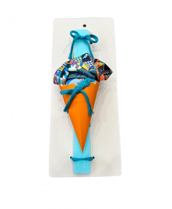 In aqua colored Easter candle with modern sock WIGGLESTEPS LAMPS