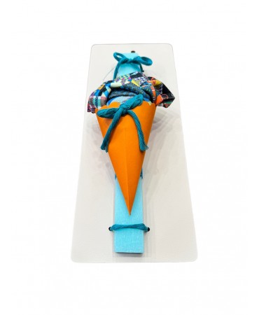 In aqua colored Easter candle with modern sock