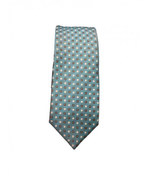 Men's tie on a light turquoise base with a brown and white geometric pattern MAKIS TSELIOS Tie