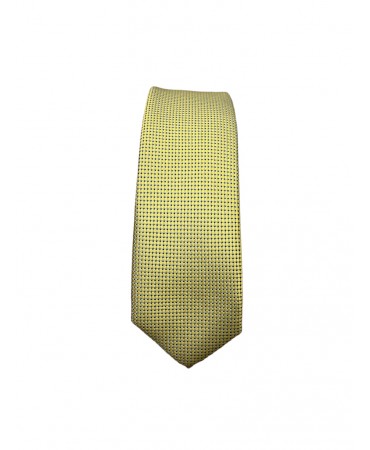 Makis Tselios narrow tie in light mustard color with blue