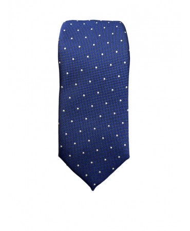 Makis Tselios men's tie blue with off-white polka dots