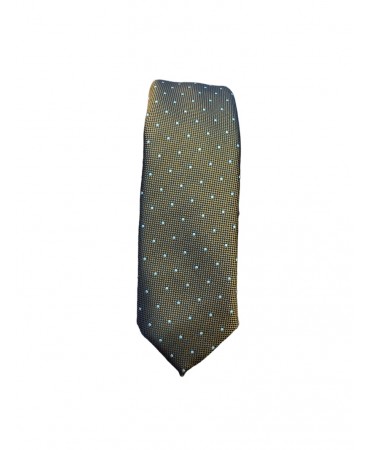 Brown narrow tie with white polka dots