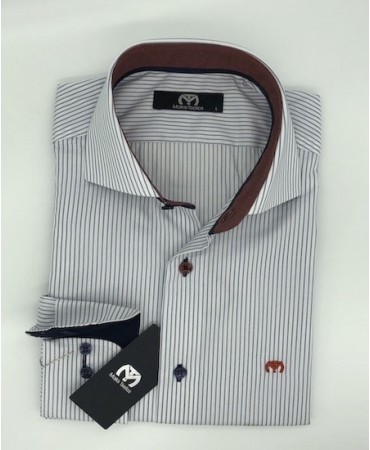 White Base Shirt with Blue Stripes and Bordeaux Details Makis Tselios