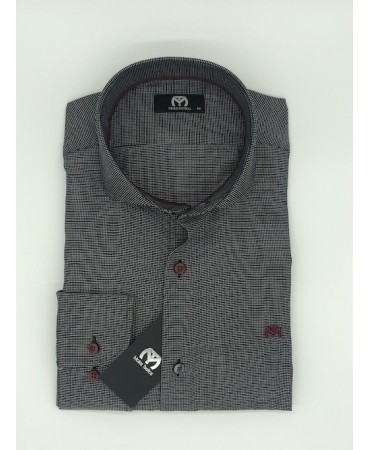 Makis Tselios Shirt with Miniature Gray Light Carbon Base with Bordeaux Buttons 