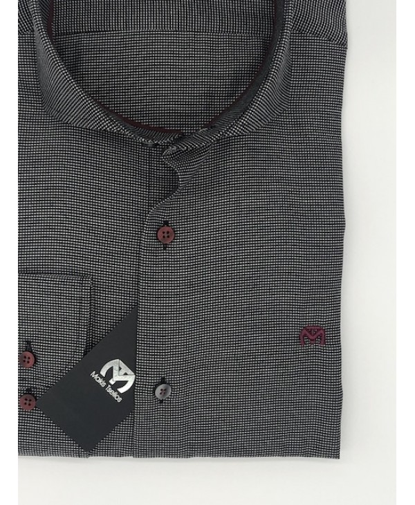 Makis Tselios Shirt with Miniature Gray Light Carbon Base with Bordeaux Buttons 